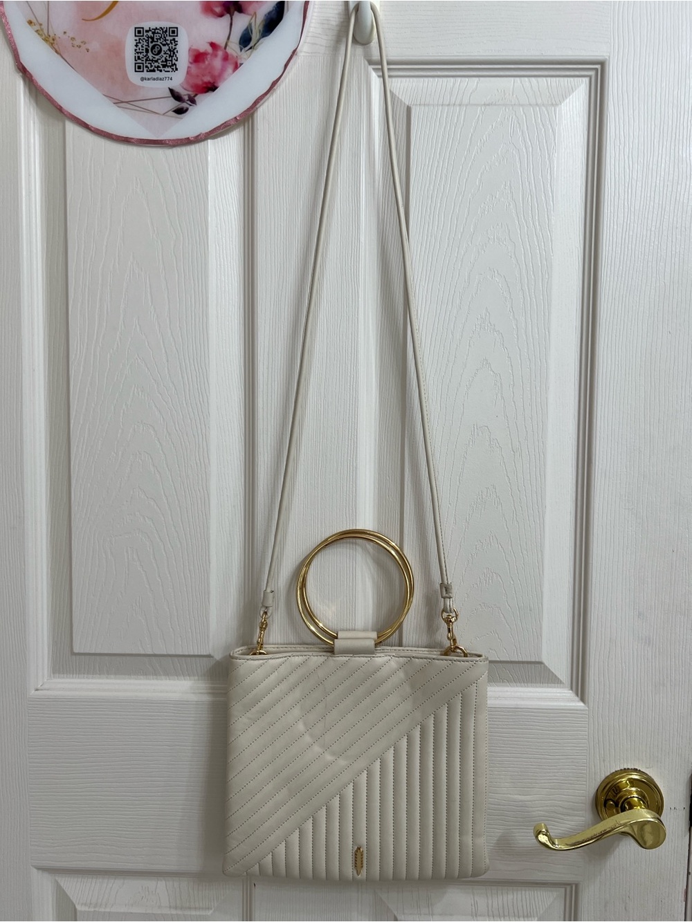 Thacker Cream Leather Crossbody Bag with Gold Ring Handle
